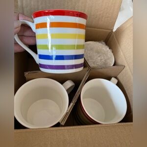 (Set of x4) Rainbow Colour Stripe Mugs